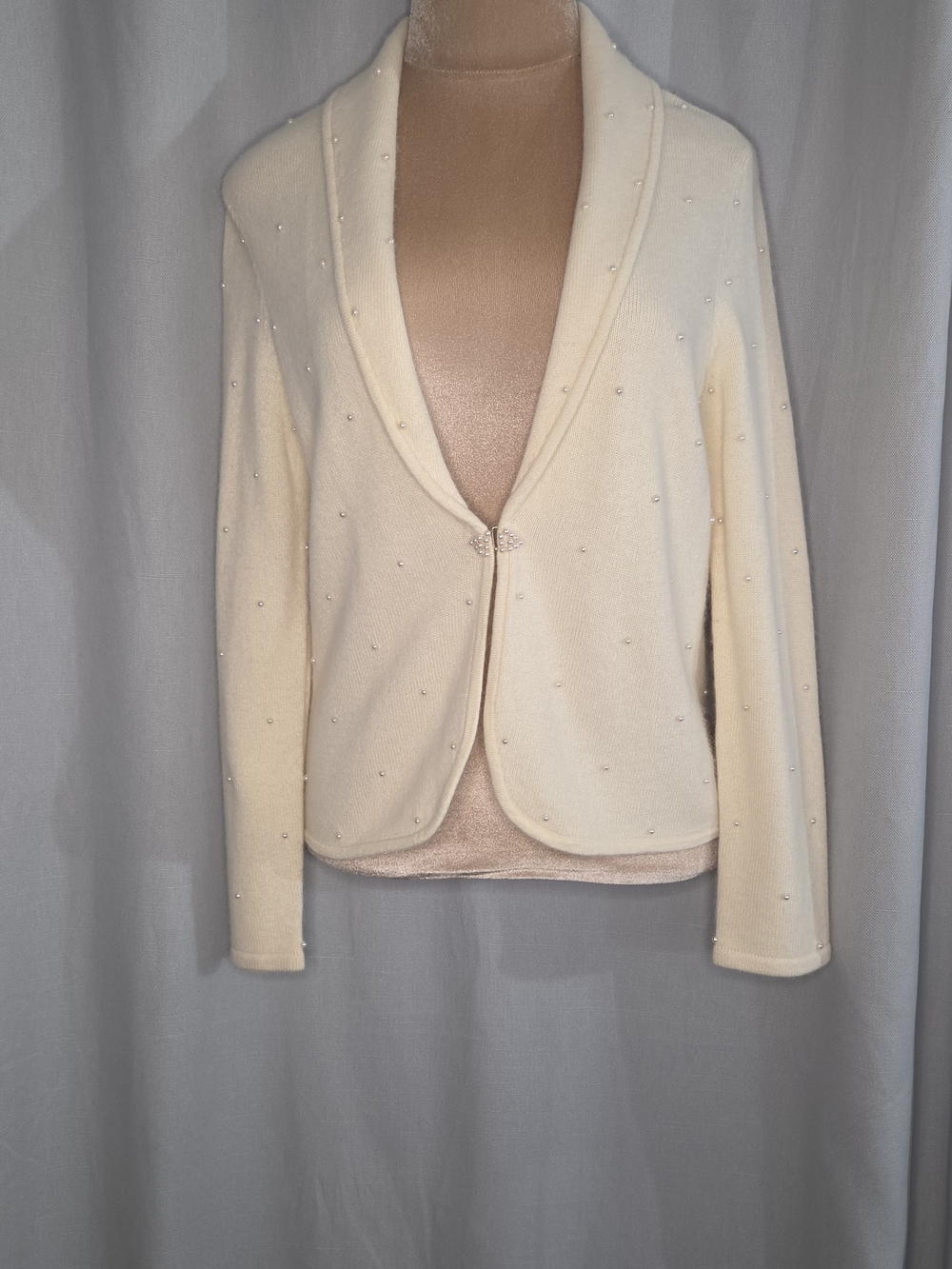 Jones New York Vintage Cream Beaded Women's Button Front Cardigan